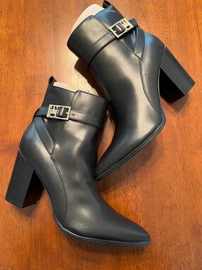 Tommy Hilfiger Black Ankle Booties with Gold Buckle
